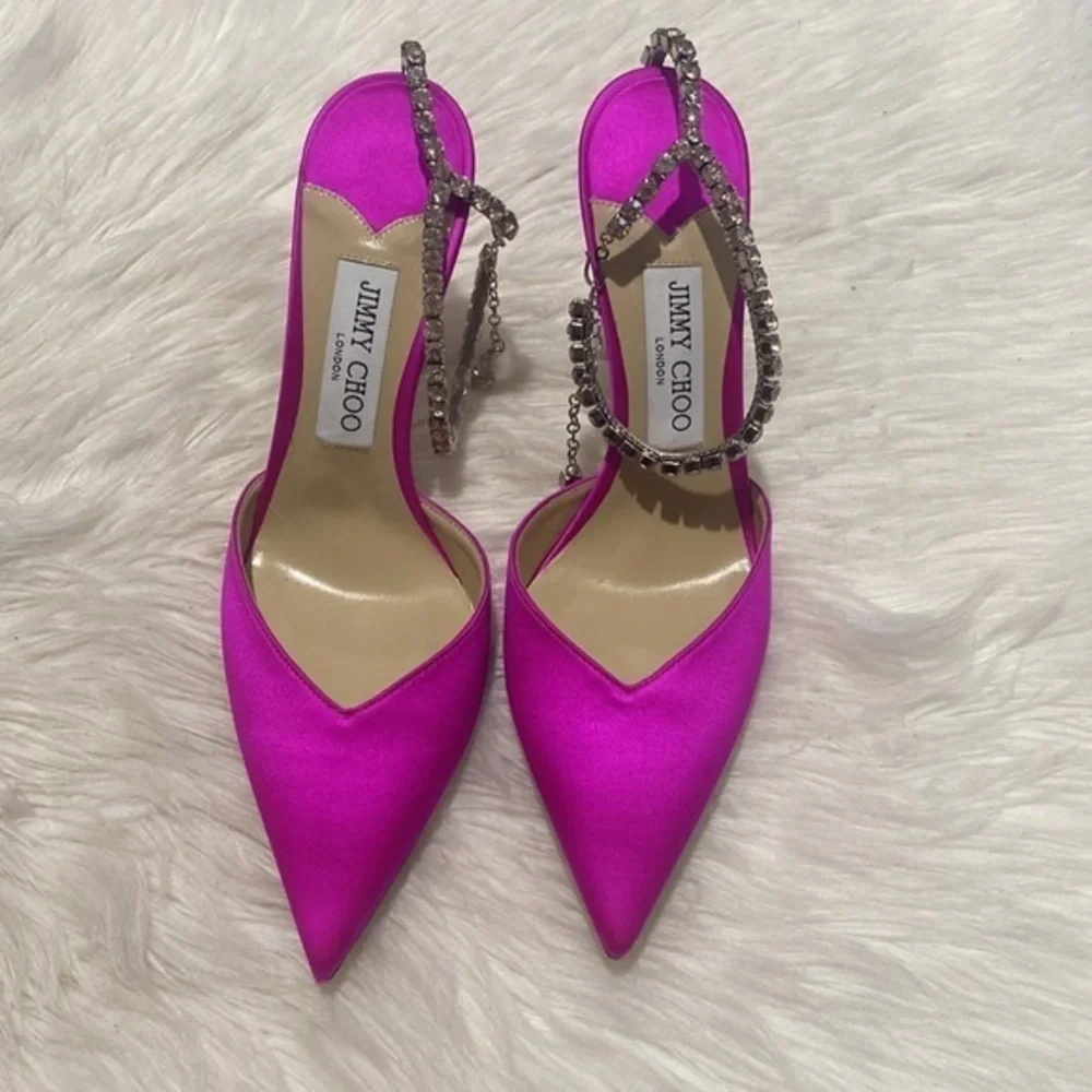 Jimmy Choo‎ Saeda Crystal ankle strap pointed toe pump size 39EU